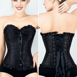 2 for $70 | Corset Story Black Brocade Sweetheart Corset with Ruffle Trim | 8/M